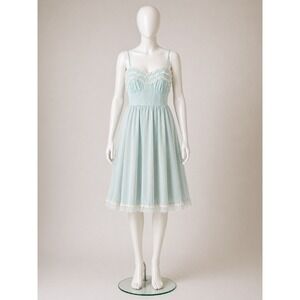 Van Raalte Myth Sz S Mint Green Lace Trim Ruffle Babydoll Nightgown Vintage 60s